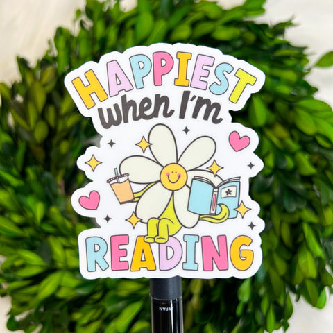 Happiest When I'm Reading Weatherproof Sticker