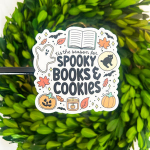 Spooky Books and Coffee Weatherproof Sticker