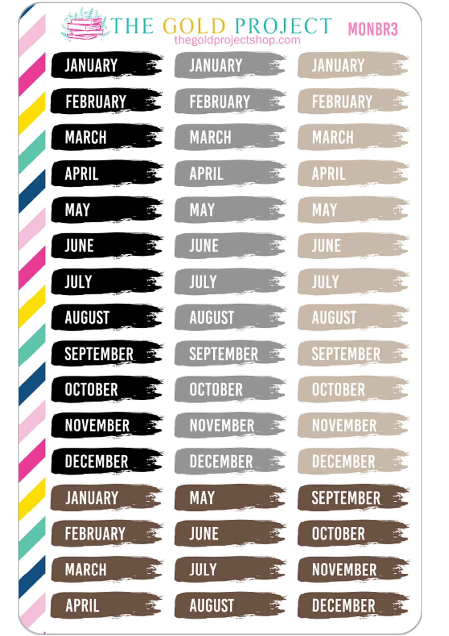 Months of the Year Brush Strokes - Neutral