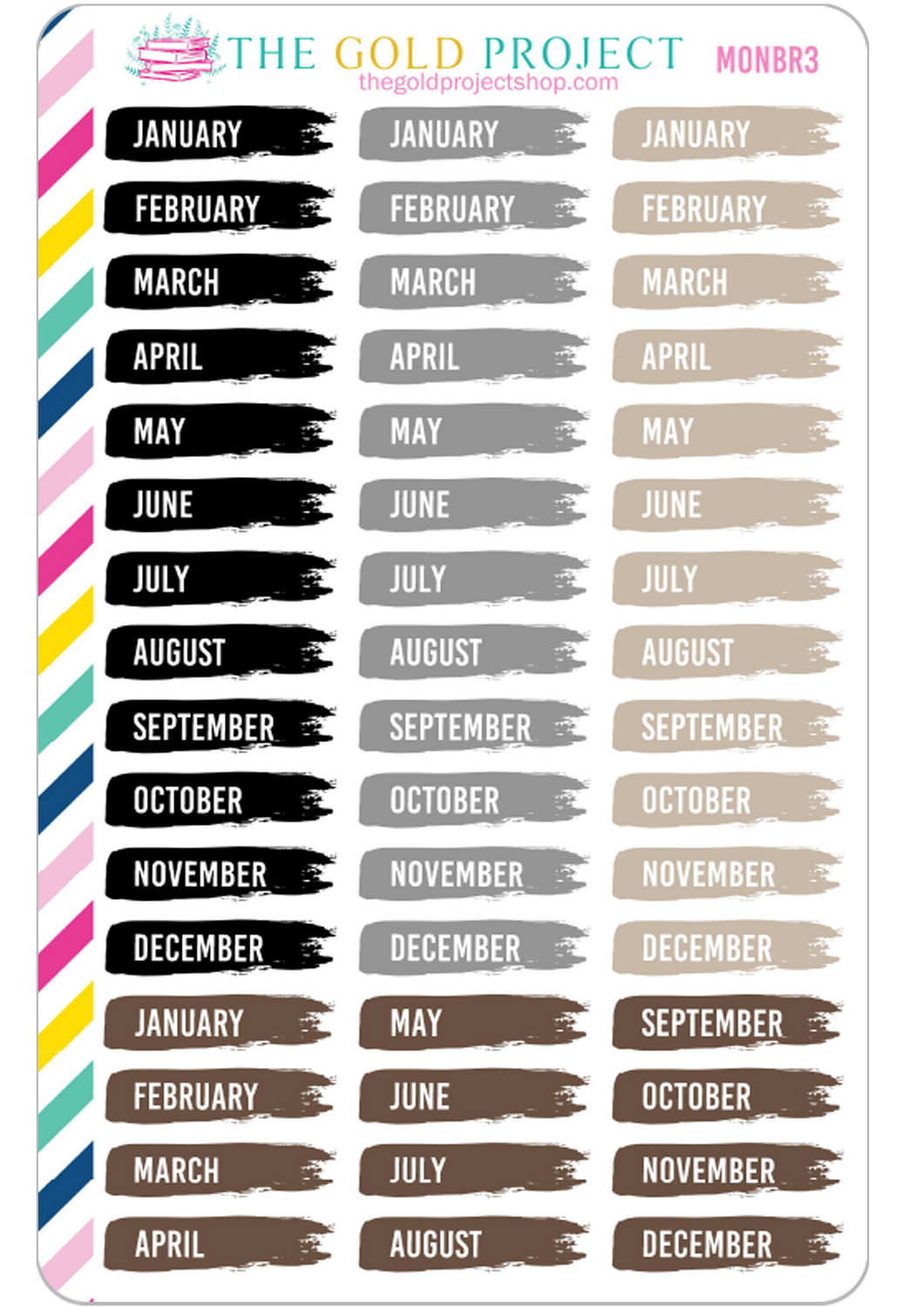 Months of the Year Brush Strokes - Neutral