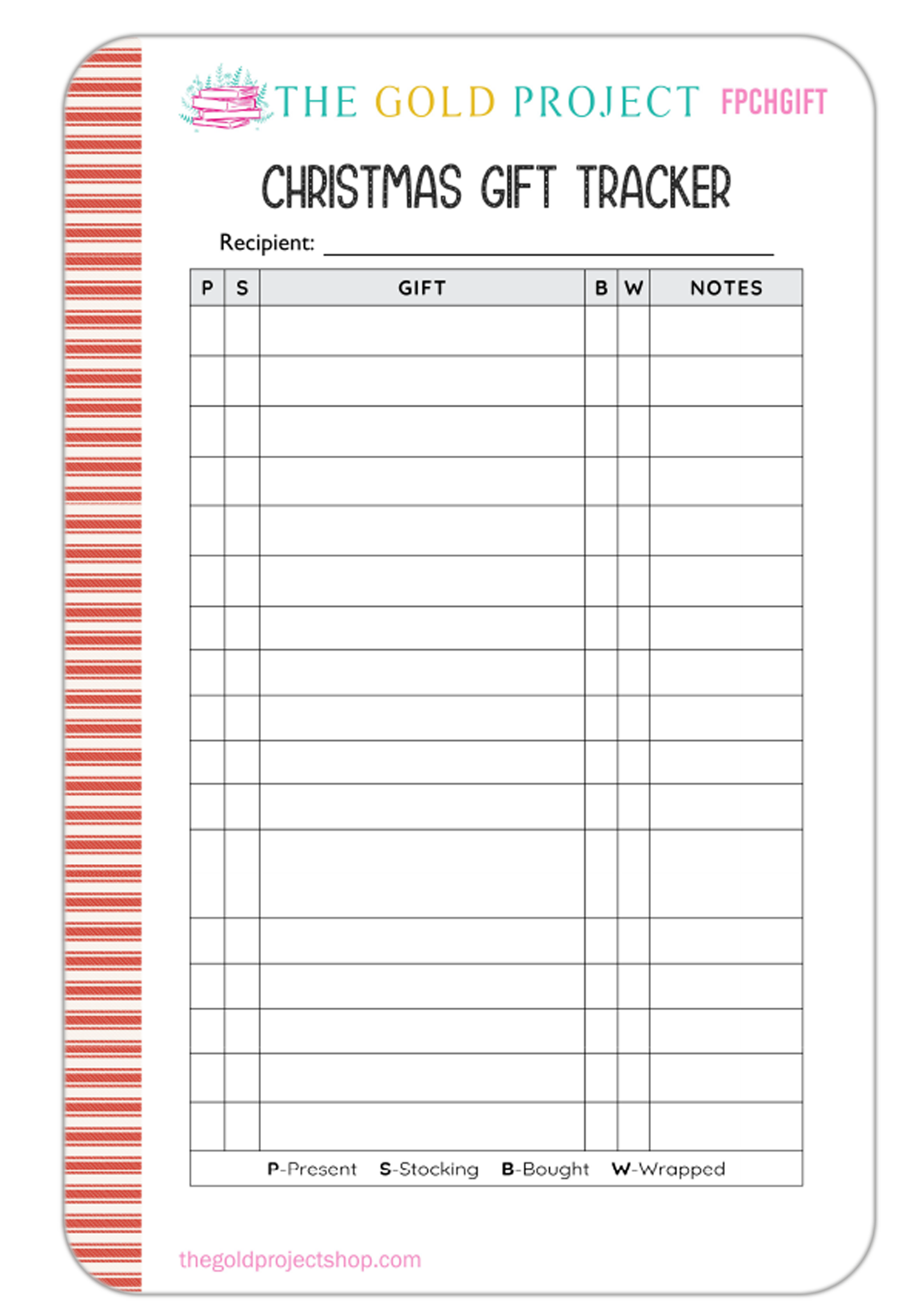 Full Page Christmas Gift Tracker Sticker