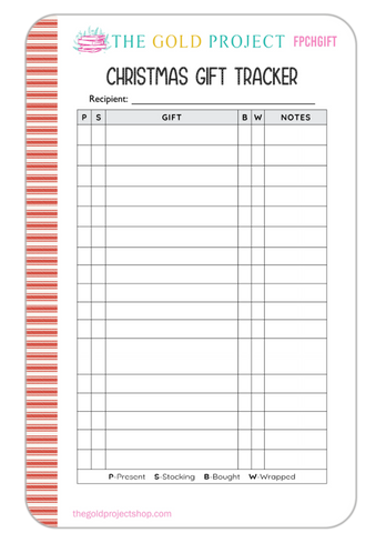 Full Page Christmas Gift Tracker Sticker