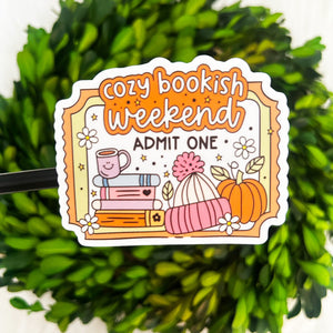 Cozy Bookish Weekend Weatherproof Sticker