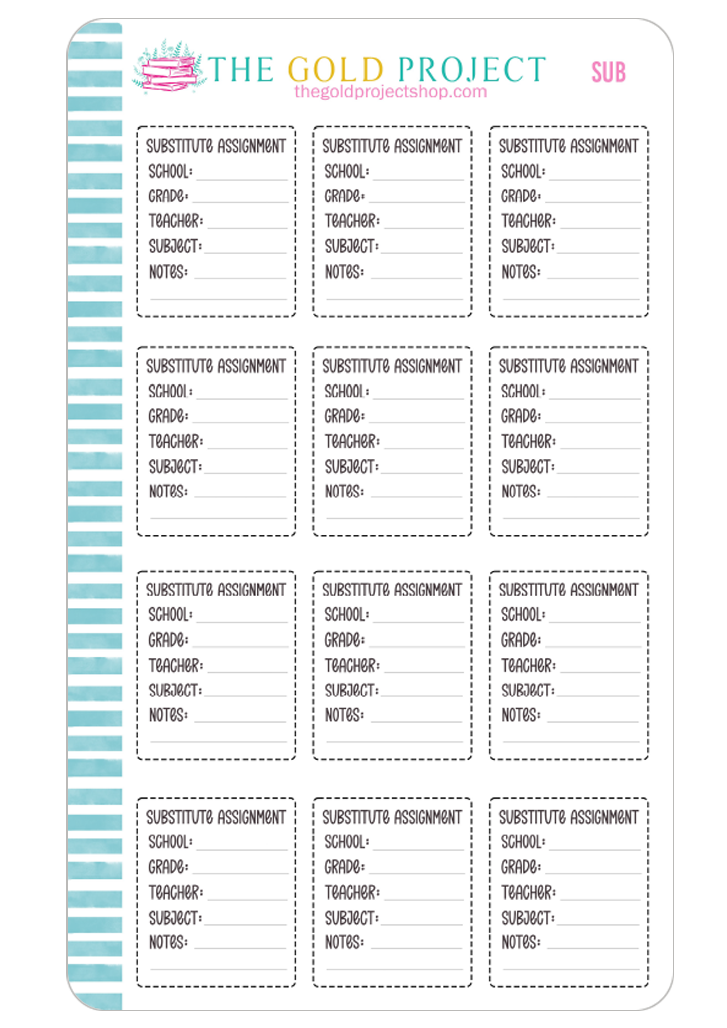 Substitute Assignment Info Boxes