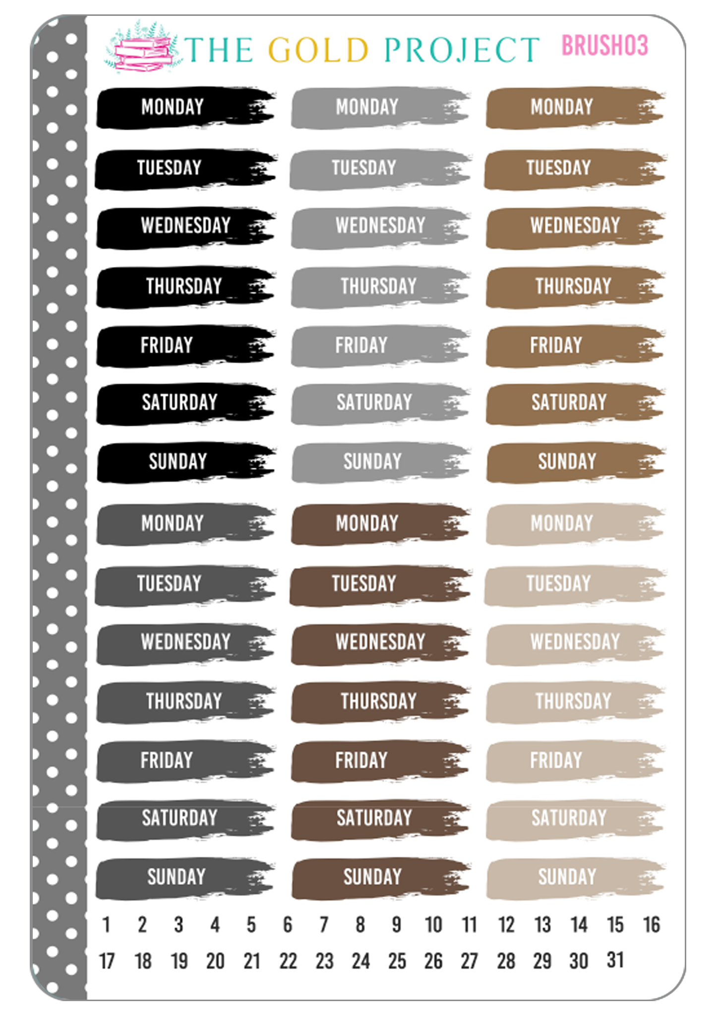 Days of the Week Date Covers - Neutral Brush