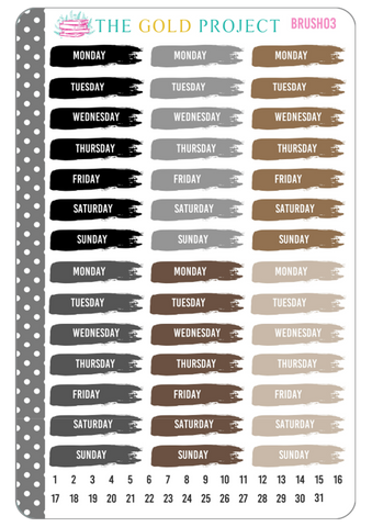 Days of the Week Date Covers - Neutral Brush